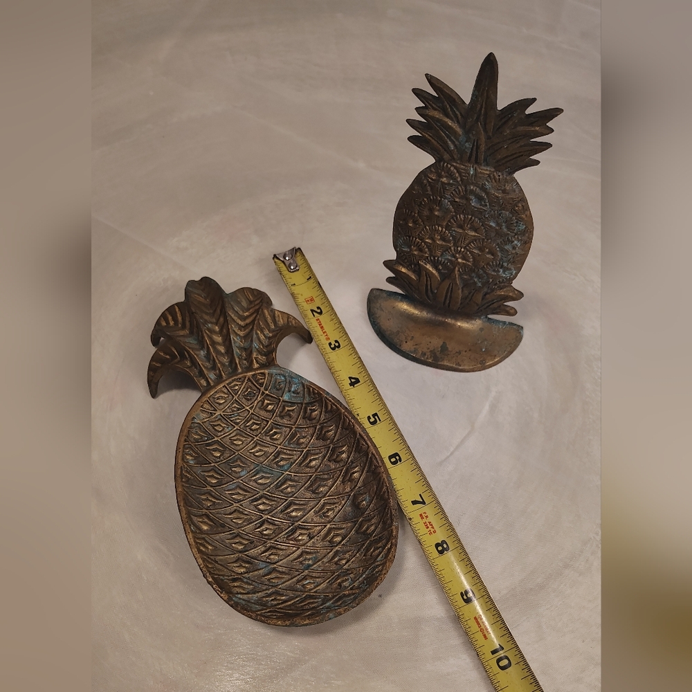 Pineapple Trinket Dish & Bookend Set in Antique Brass Finish